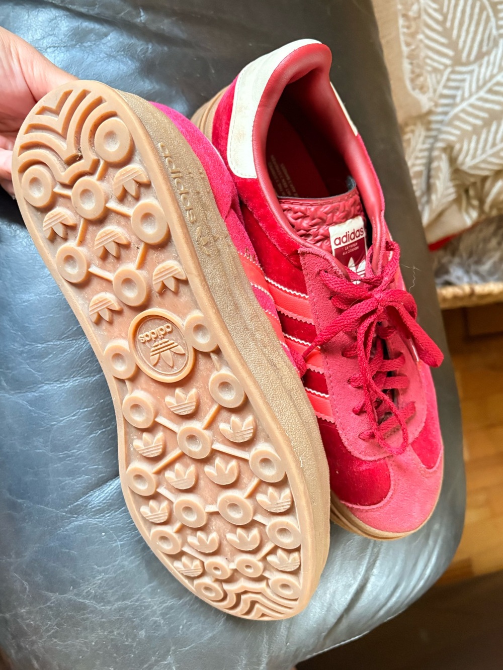 adidas Gazelle Platform Sneakers in Red with Cream Heel - Picture 3 of 5